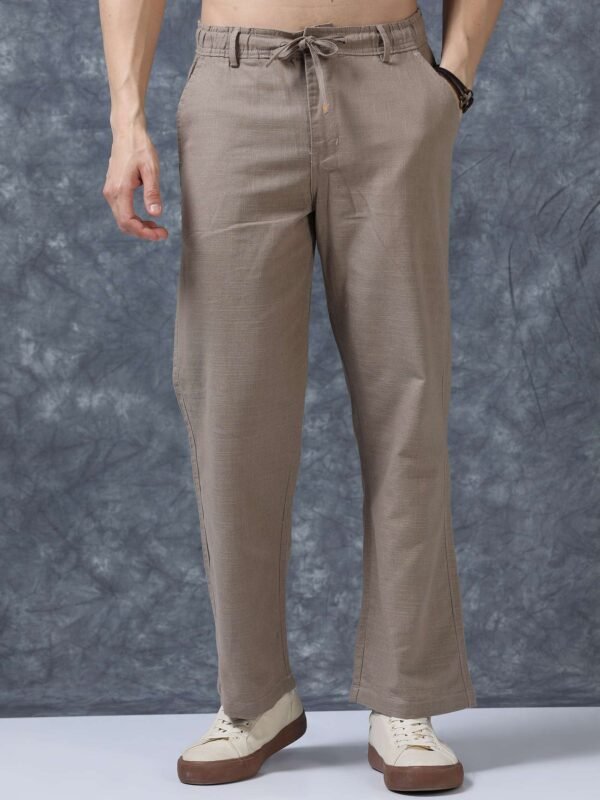 Men Relaxed Brown Pure Linen Trousers
