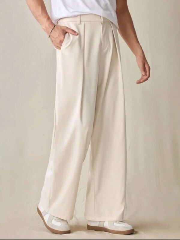 Men Straight Fit Beige Polyester Trousers