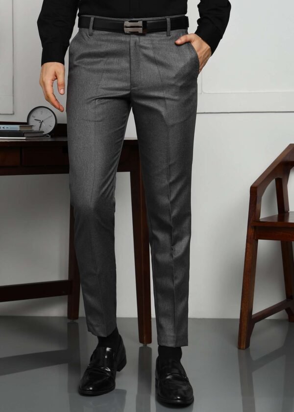 Men Regular Fit Grey Cotton Blend Trousers