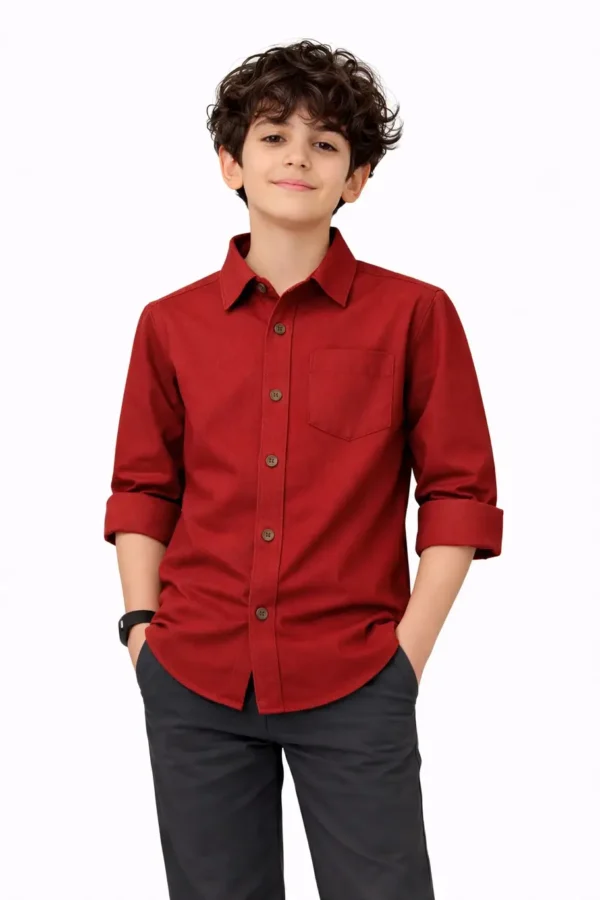 Boys Regular Fit Solid Spread Collar Casual Shirt