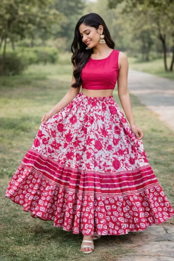 Women Floral Print Flared Red