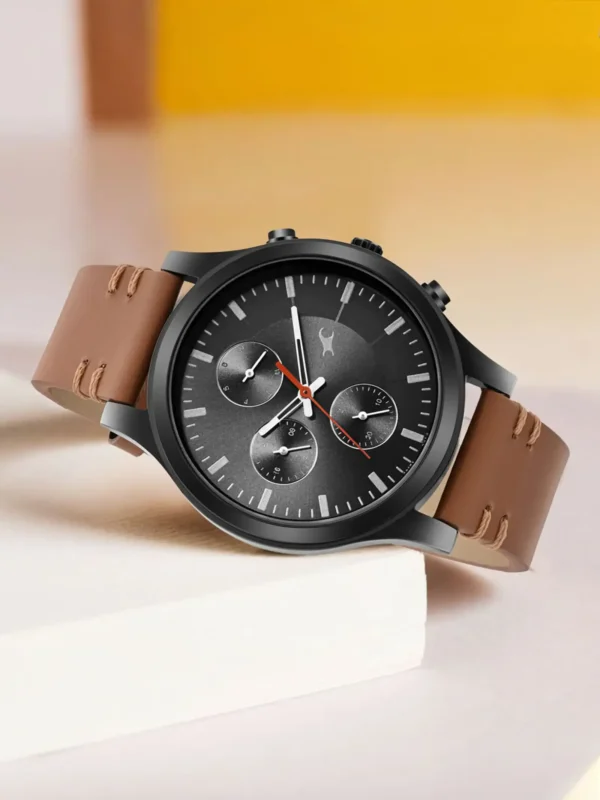 Black Dial Brown Leather Strap Analog Watch
