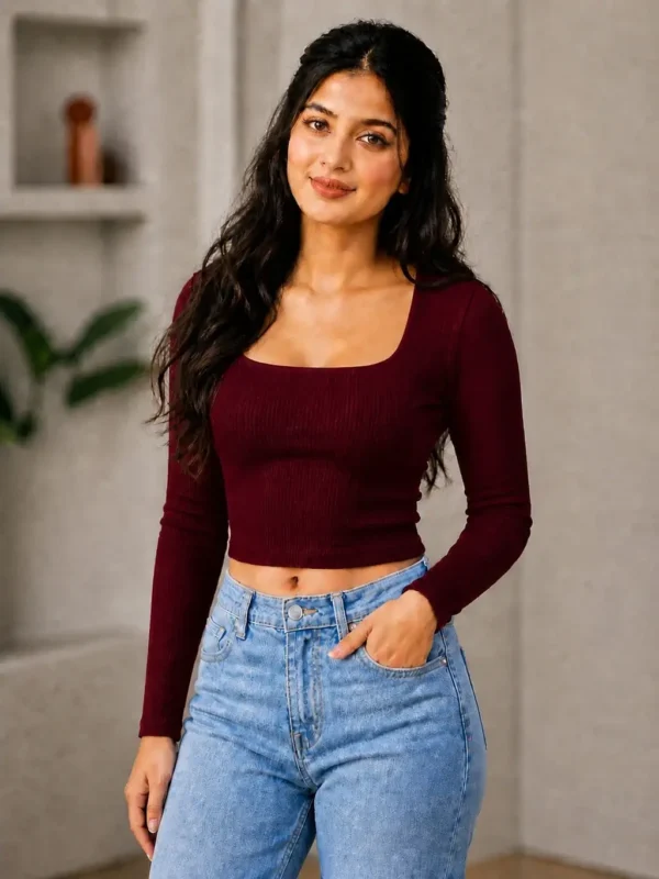 Casual Regular Sleeves Solid Women Maroon Top (Copy)