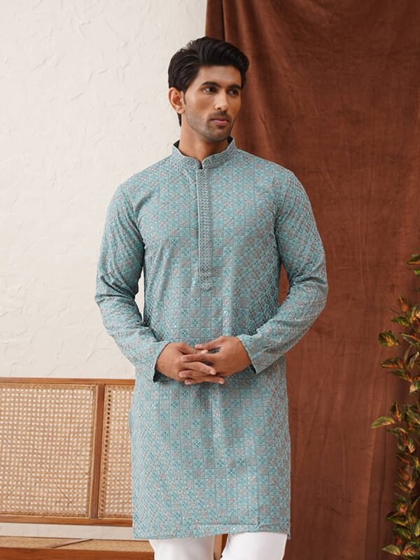 Men Embroidered, Checkered Viscose Kurta