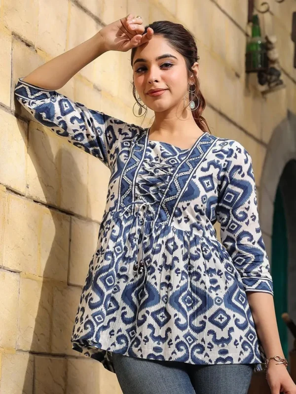 Casual Regular Sleeves Printed Women Light Blue Top