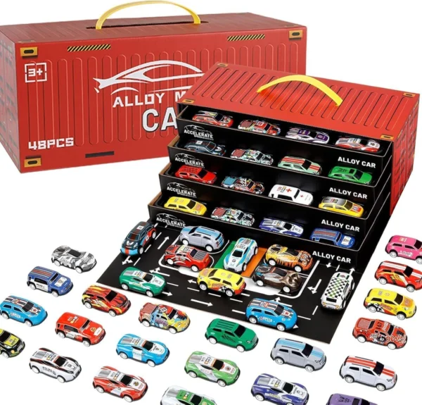 ALWAFLI 48 pcs Mini Pull-Back Car with Garage