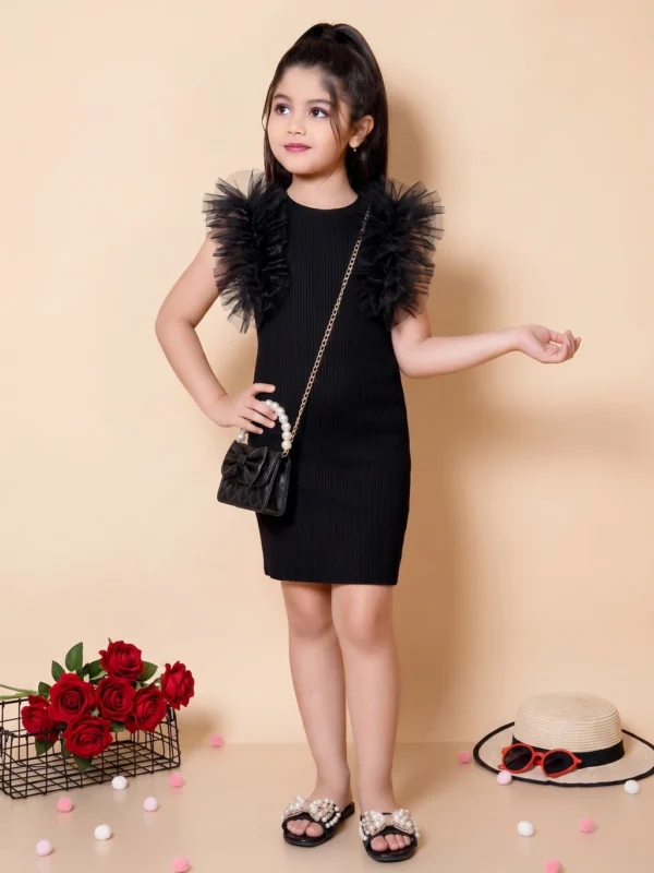 Girls Above Knee Casual Dress (Black, Sleeveless)