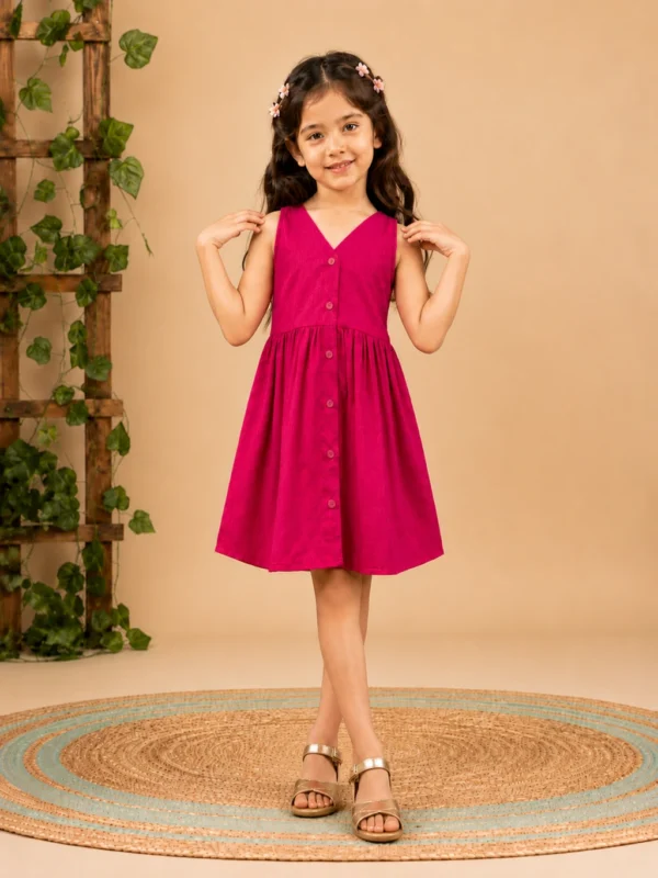 Girls Above Knee Casual Dress (Pink, Sleeveless)
