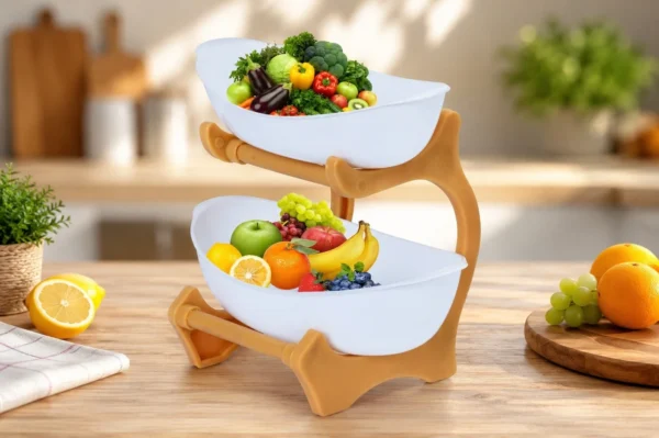 FLYUP 2 Tier Multipurpose Kitchen Storage Basket Stand Plastic Fruit & Vegetable Basket (White)