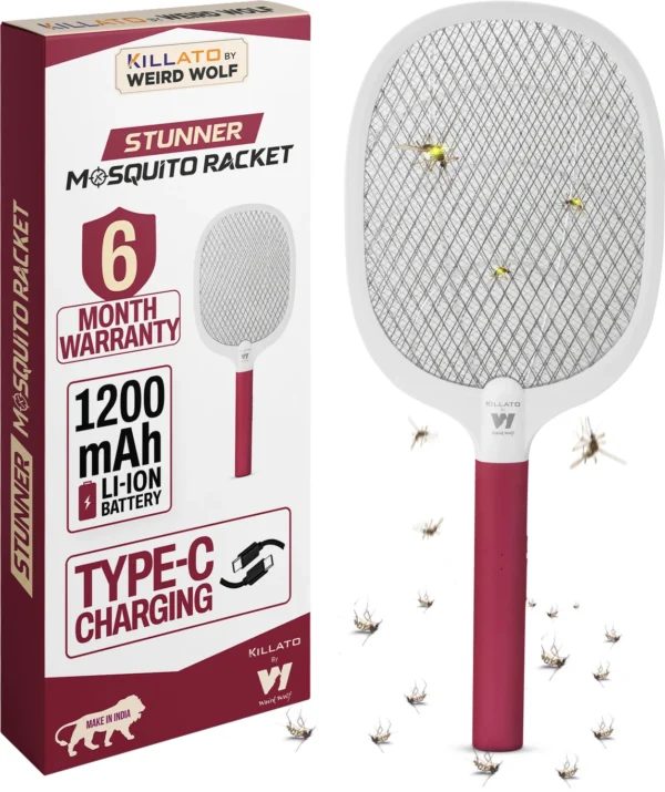 Killato by Mosquito Bat Racket Rechargeable Maroon Electric Insect Killer Indoor, Outdoor (Bat)