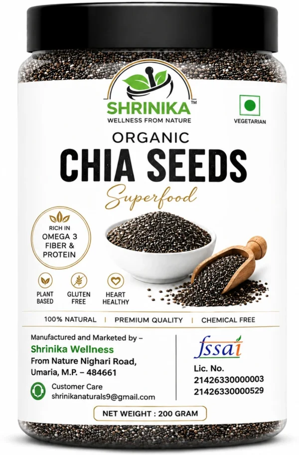 Shrinika Organic Black Chia Seeds | Gluten-Free High Protein & Fiber Superfood Combo (200 Gram)
